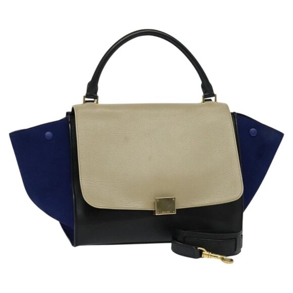 CELINE Trapeze Hand Bag Suede Leather 2way Beige Gold - Picture 1 of 15